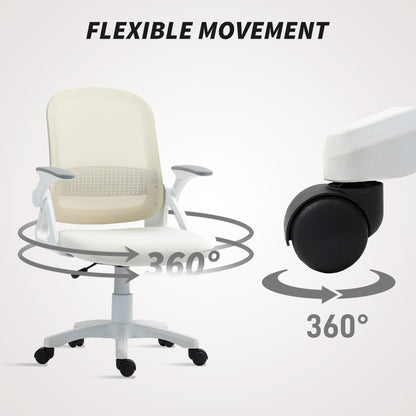 Ergonomic Swivel Computer Chair with Flip-up Armrests, White
