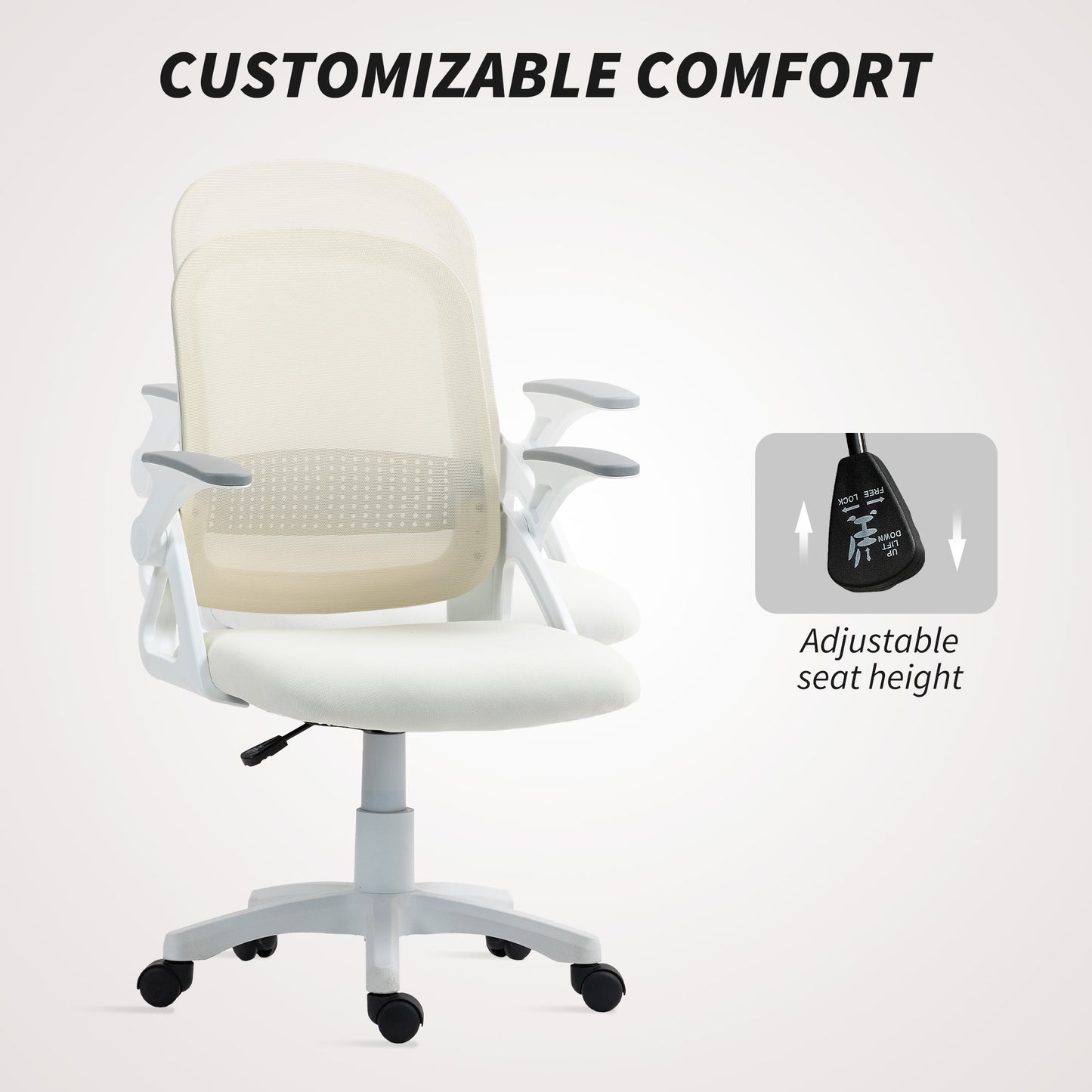 Ergonomic Swivel Computer Chair with Flip-up Armrests, White