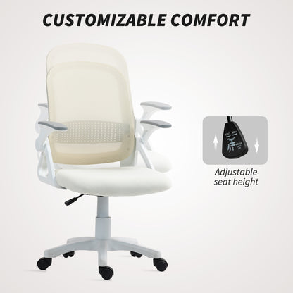 Ergonomic Swivel Computer Chair with Flip-up Armrests, White