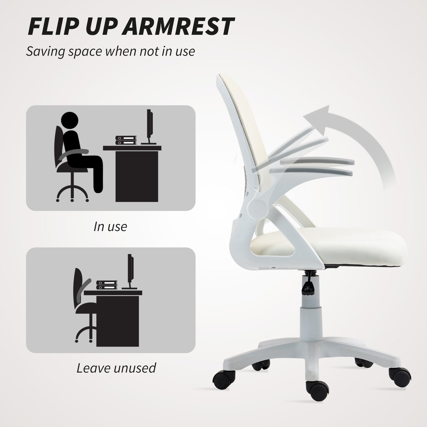 Ergonomic Swivel Computer Chair with Flip-up Armrests, White