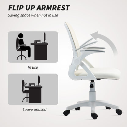 Ergonomic Swivel Computer Chair with Flip-up Armrests, White