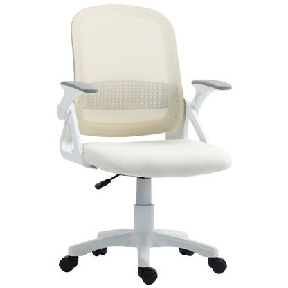 Ergonomic Swivel Computer Chair with Flip-up Armrests, White