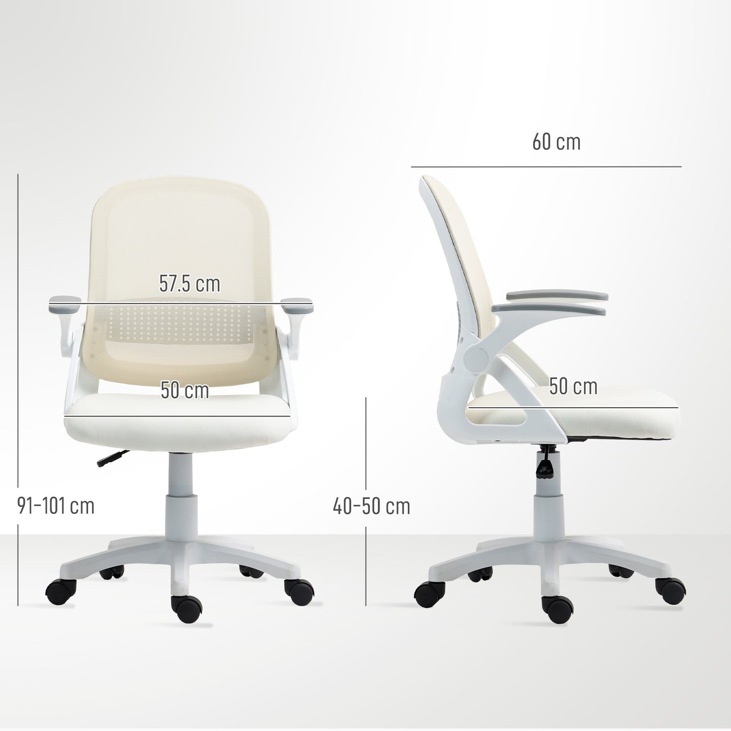 Ergonomic Swivel Computer Chair with Flip-up Armrests, White