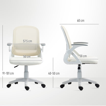Ergonomic Swivel Computer Chair with Flip-up Armrests, White