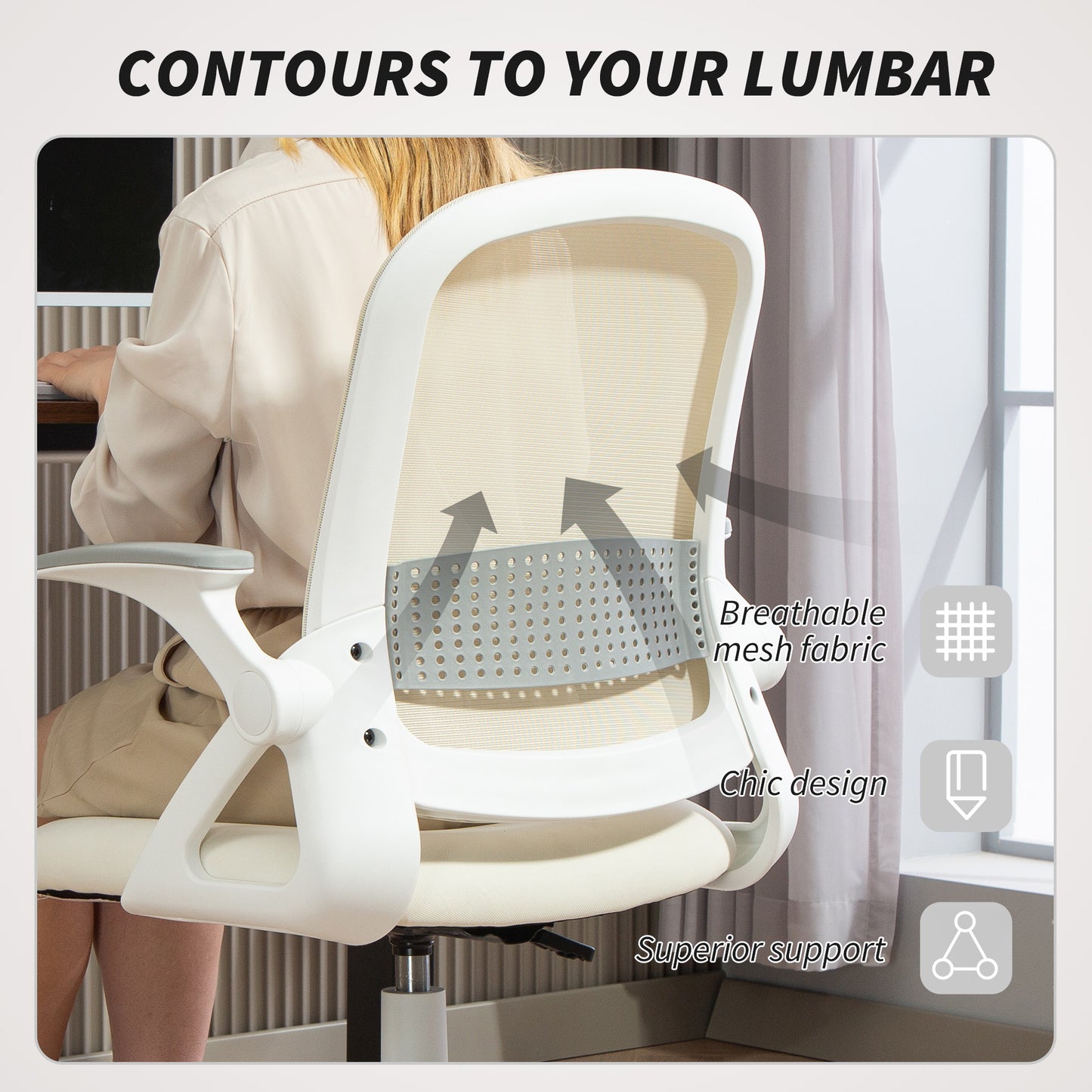 Ergonomic Swivel Computer Chair with Flip-up Armrests, White