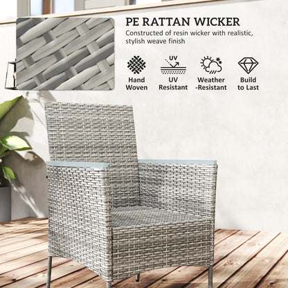 Rattan Dining Set with Parasol Hole, Garden Table and Chairs, Grey