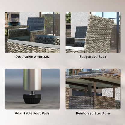 Rattan Dining Set with Parasol Hole, Garden Table and Chairs, Grey