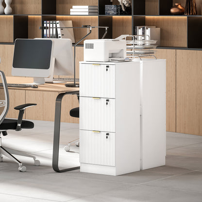 Filing Cabinet, File Cabinet with 3 Lockable Drawers and Hanging Rails