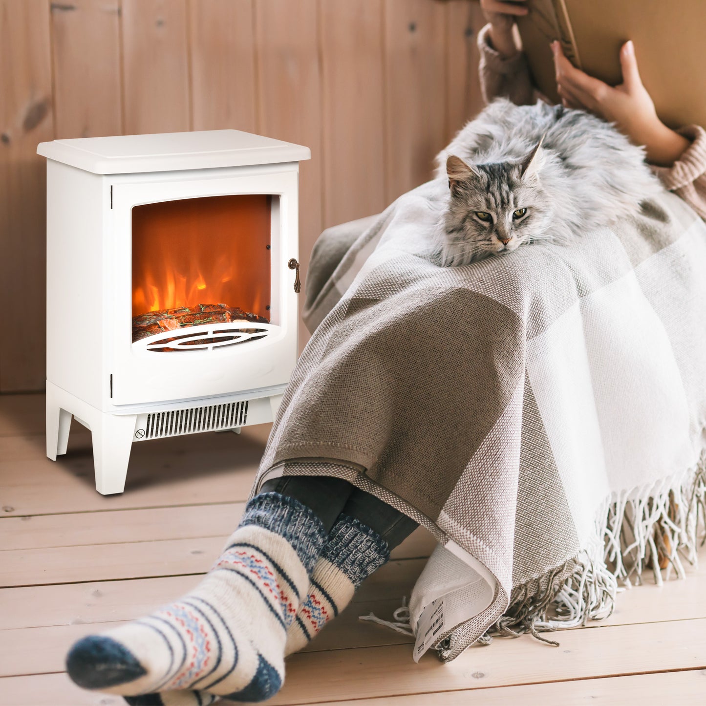 Freestanding Electric Fireplace Stove Heater W/ LED Flame Effect White