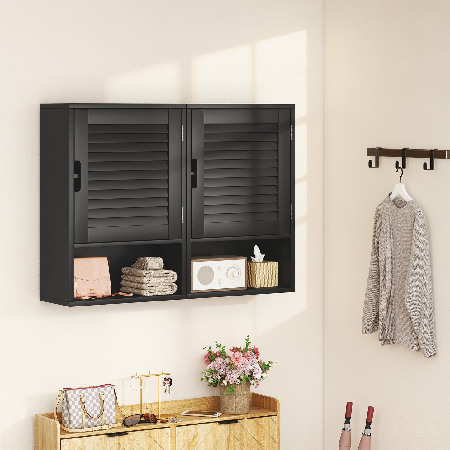 Bathroom Cabinet, Wall Mounted Cabinet with Adjustable Shelves, Black
