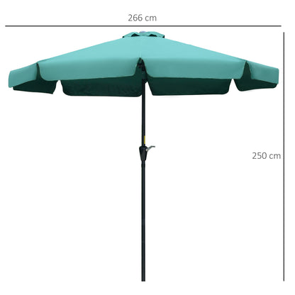 2.66m Garden Parasol Umbrella, Outdoor Market Table Umbrella, Outdoor Sun Shade with Ruffles, 8 Sturdy Ribs, Green