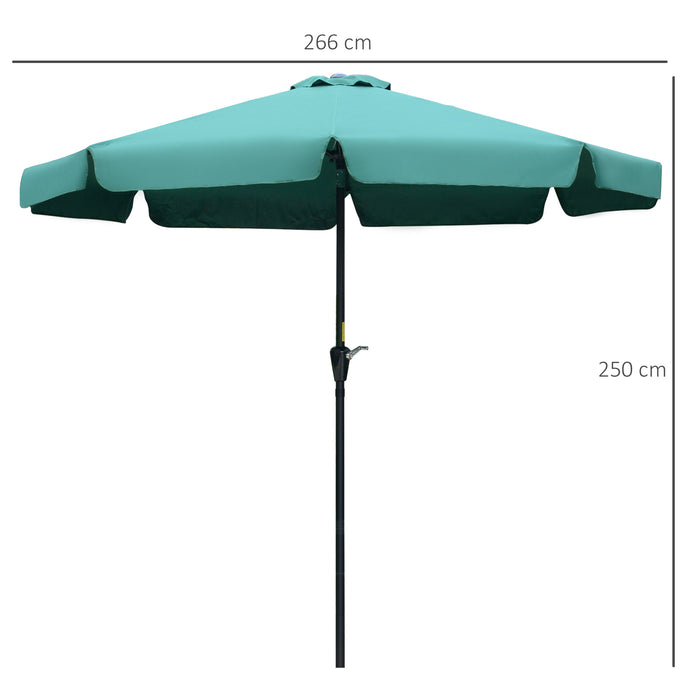 2.66m Garden Parasol Umbrella, Outdoor Market Table Umbrella, Outdoor Sun Shade with Ruffles, 8 Sturdy Ribs, Green