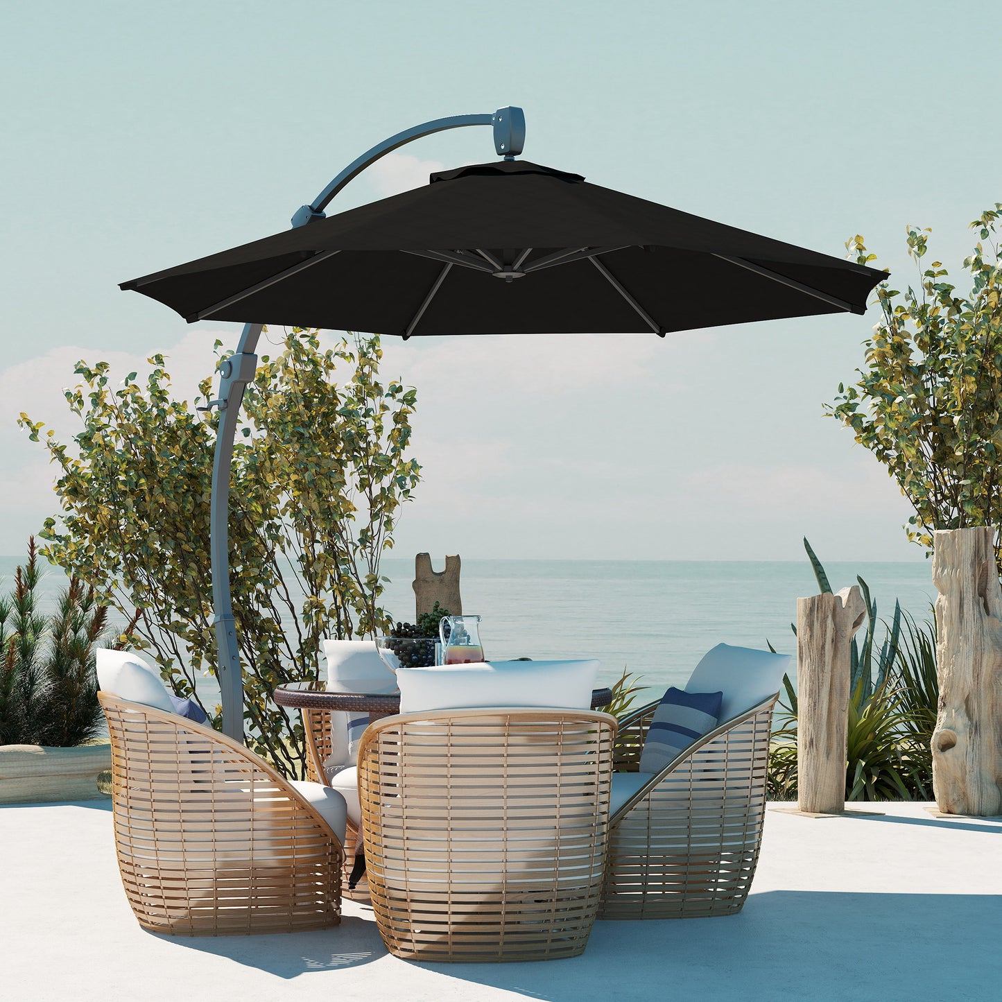 3(m) Garden Cantilever Parasol with Crank Aluminium Frame Black