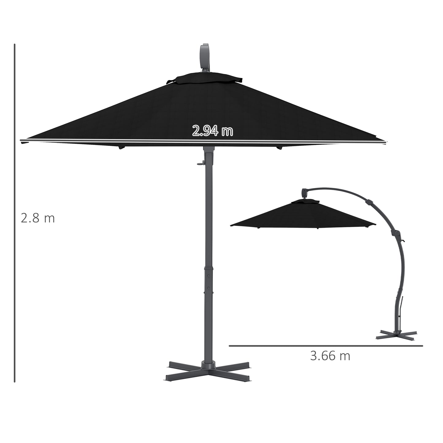 3(m) Garden Cantilever Parasol with Crank Aluminium Frame Black