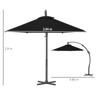 3(m) Garden Cantilever Parasol with Crank Aluminium Frame Black