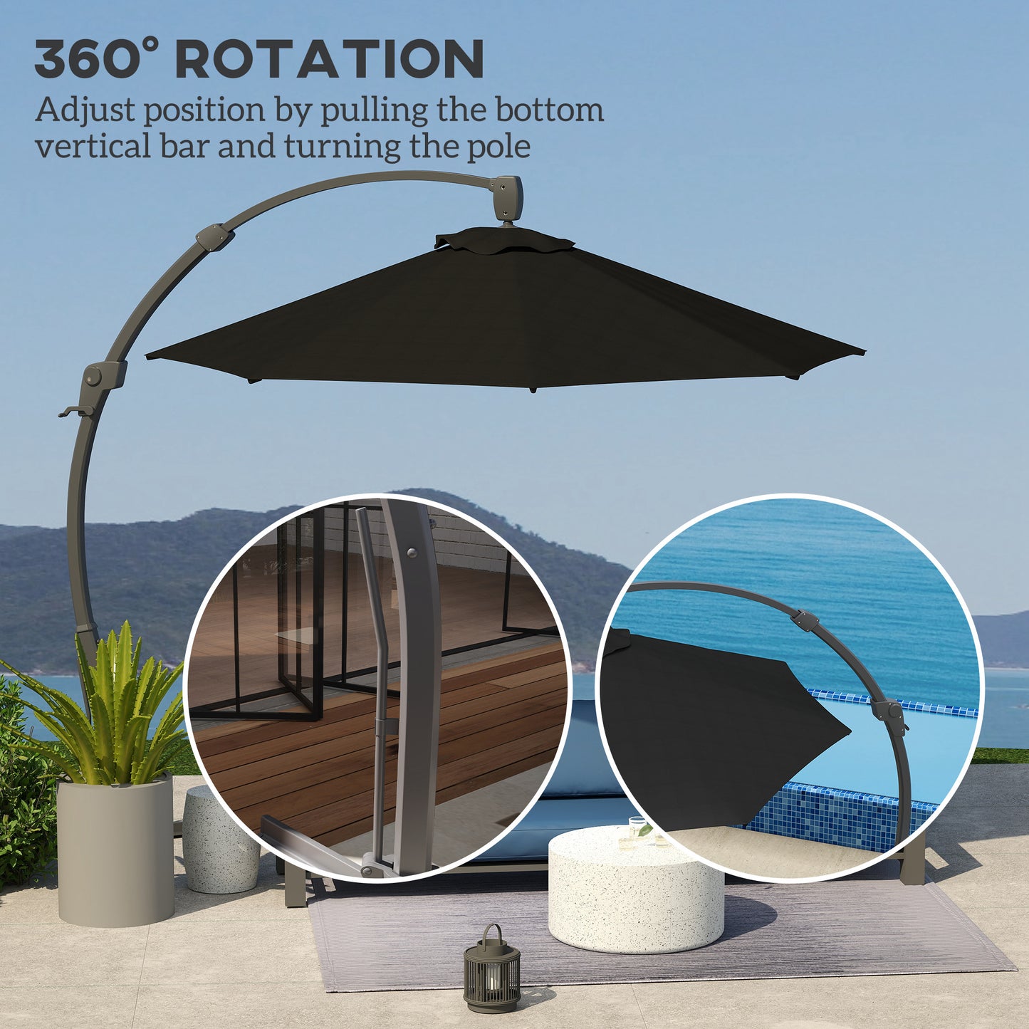 3(m) Garden Cantilever Parasol with Crank Aluminium Frame Black