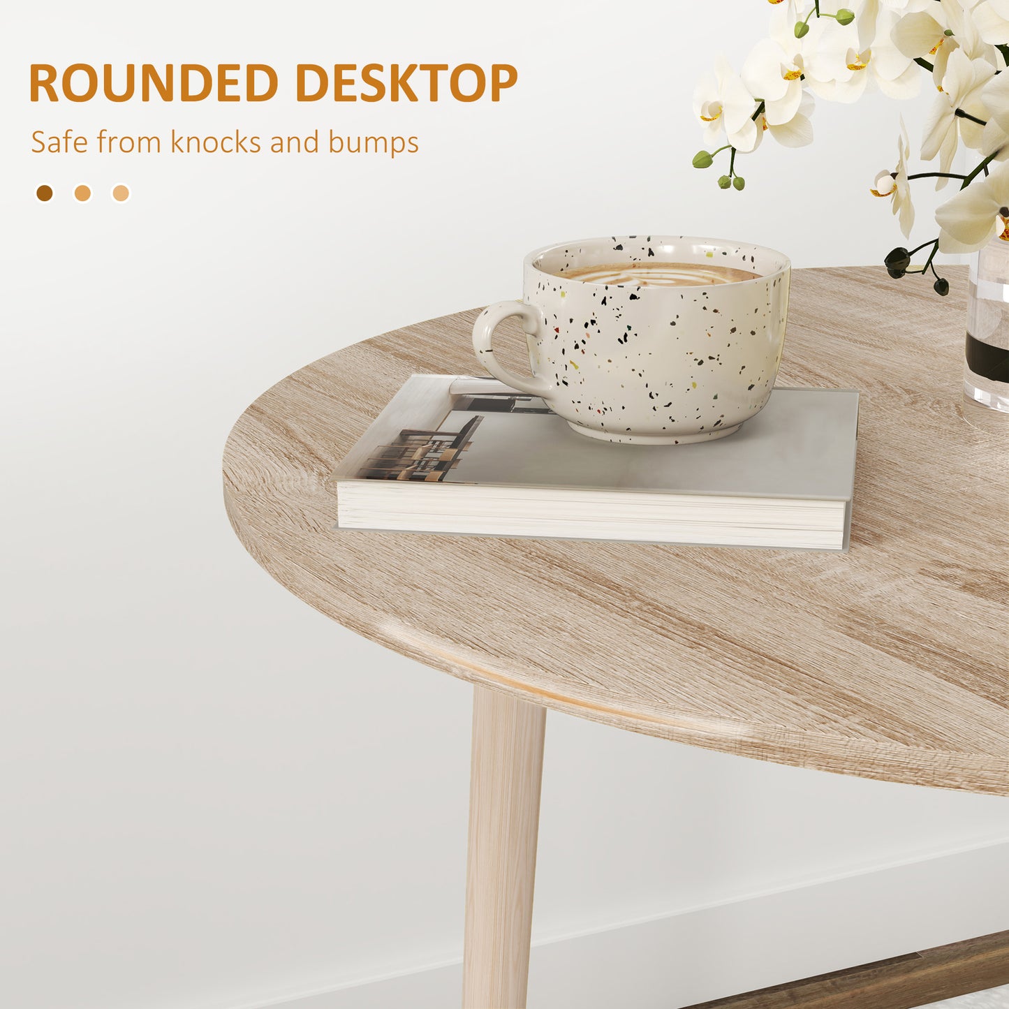 Foldable Dining Table, Round Drop Leaf Table, Wood Legs, Natural
