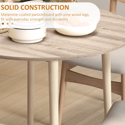 Foldable Dining Table, Round Drop Leaf Table, Wood Legs, Natural
