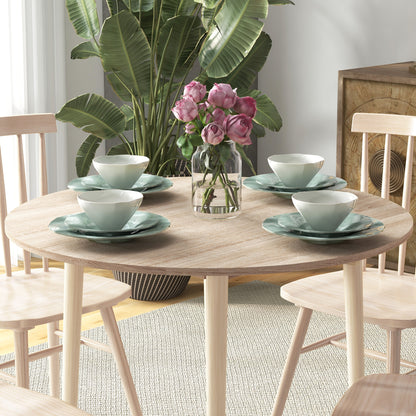 Foldable Dining Table, Round Drop Leaf Table, Wood Legs, Natural