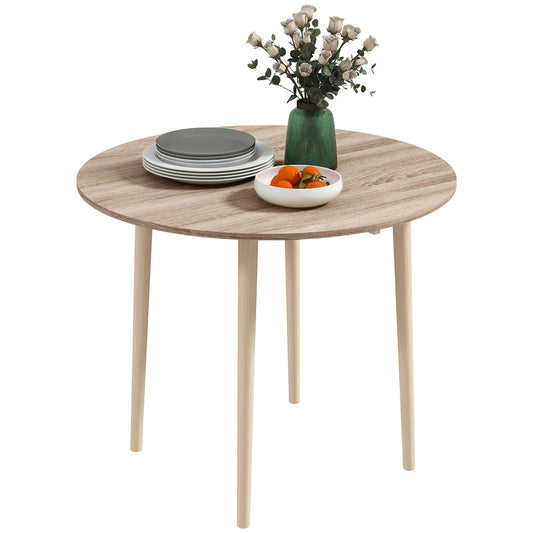 Foldable Dining Table, Round Drop Leaf Table, Wood Legs, Natural