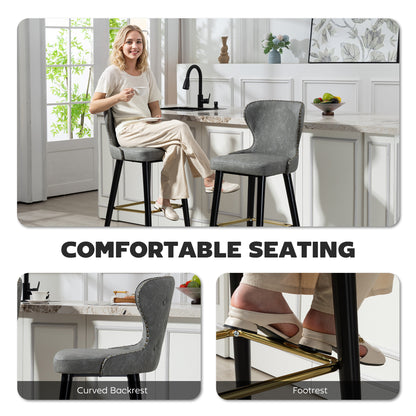 Bar Stools Set of 2, Dining Stools with Backrest, Footrest, Grey