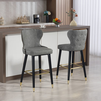 Bar Stools Set of 2, Dining Stools with Backrest, Footrest, Grey