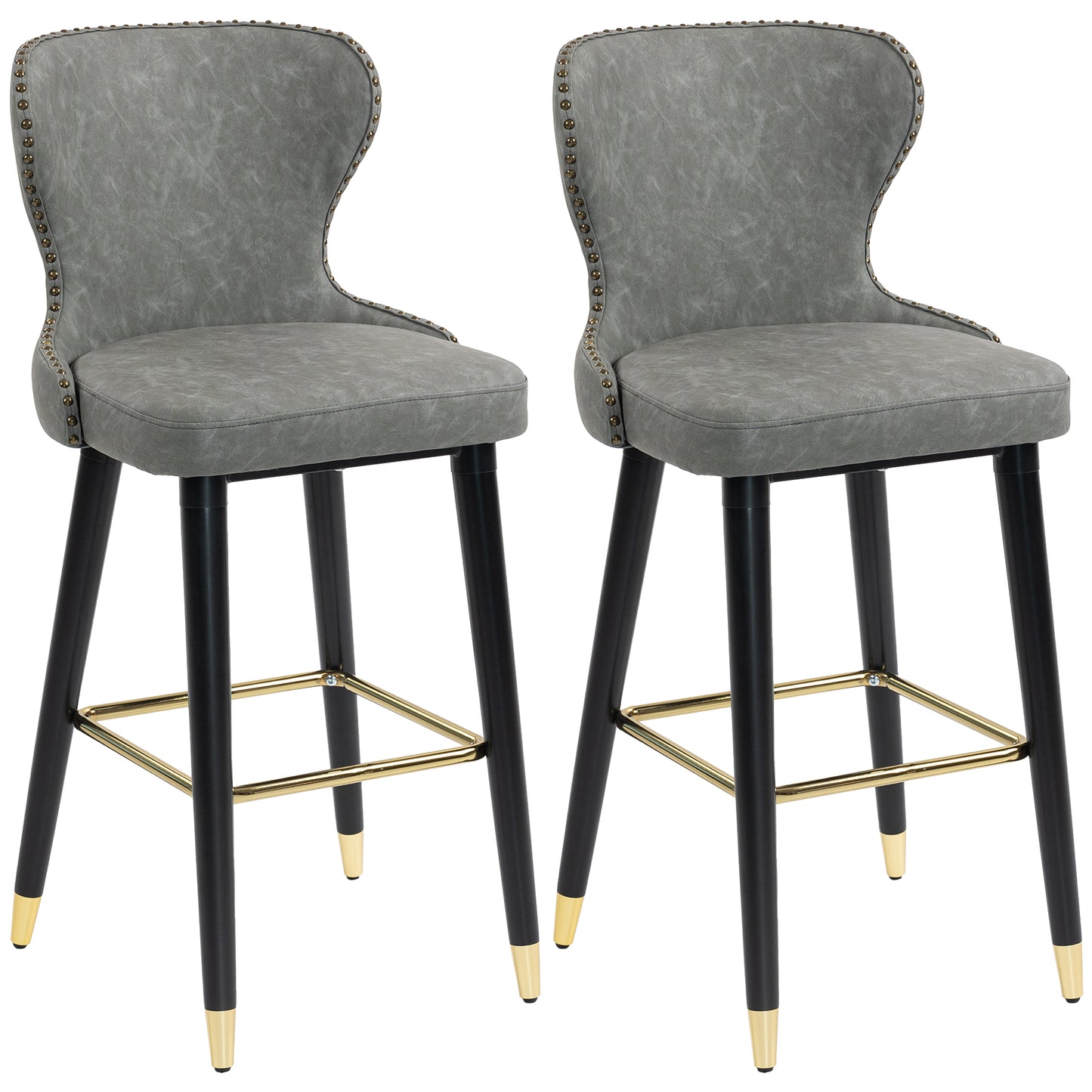 Bar Stools Set of 2, Dining Stools with Backrest, Footrest, Grey