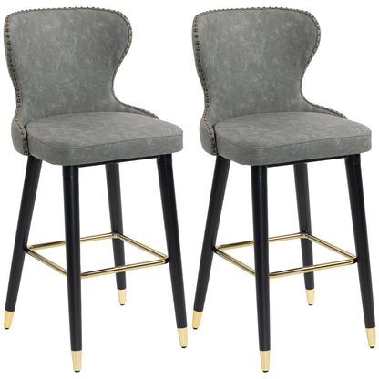 Bar Stools Set of 2, Dining Stools with Backrest, Footrest, Grey