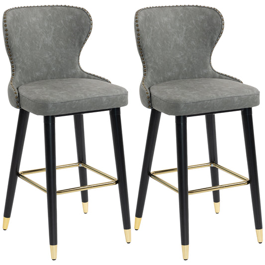 Bar Stools Set of 2, Dining Stools with Backrest, Footrest, Grey