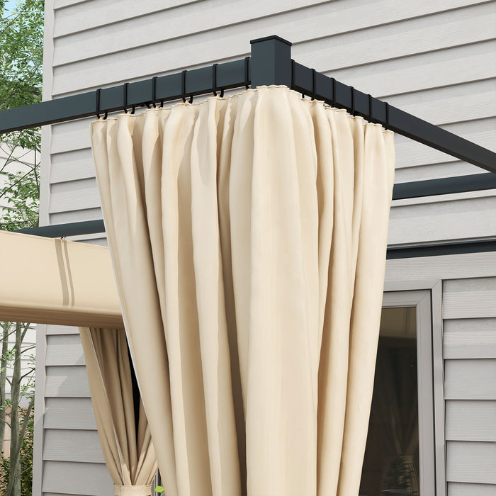 3 x 3(m) Retractable Pergola, Garden Gazebo Shelter with Curtains, for Grill, Patio, Deck, Beige