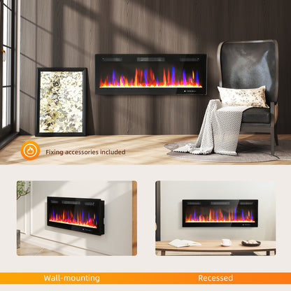 50" Wall Electric Fireplace, Slim Electric Fire, 1800W, Black