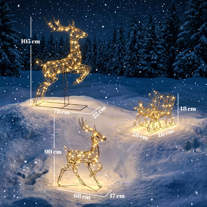 3-Piece Christmas Lighted Reindeer and Sleigh Set for Outdoor