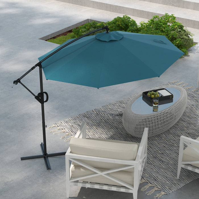 3(m) Cantilever Parasol with Cross Base, Banana Parasol with Crank Handle, Tilt and 8 Ribs, Round Hanging Patio Umbrella