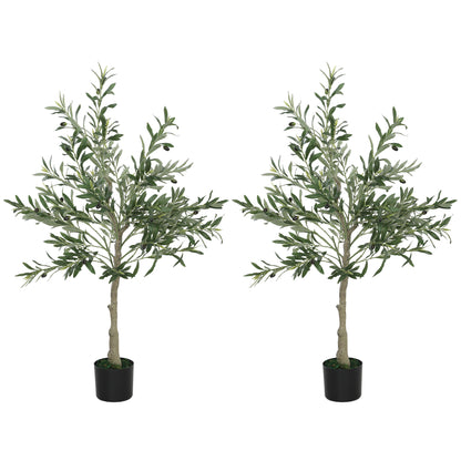 2 Pack Indoor Artificial Plants, Faux Potted Silk Olive Trees, 120cm