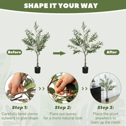 2 Pack Indoor Artificial Plants, Faux Potted Silk Olive Trees, 120cm