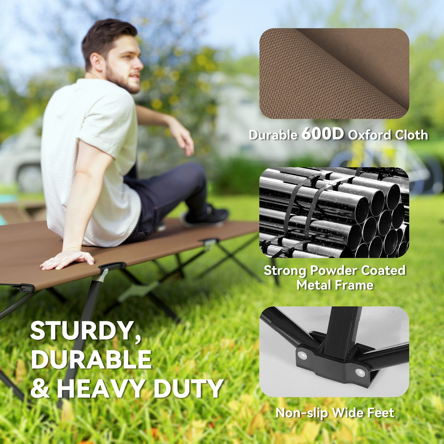 Double Camping Folding Cot Portable Sleeping Bed, Charcoal Khaki