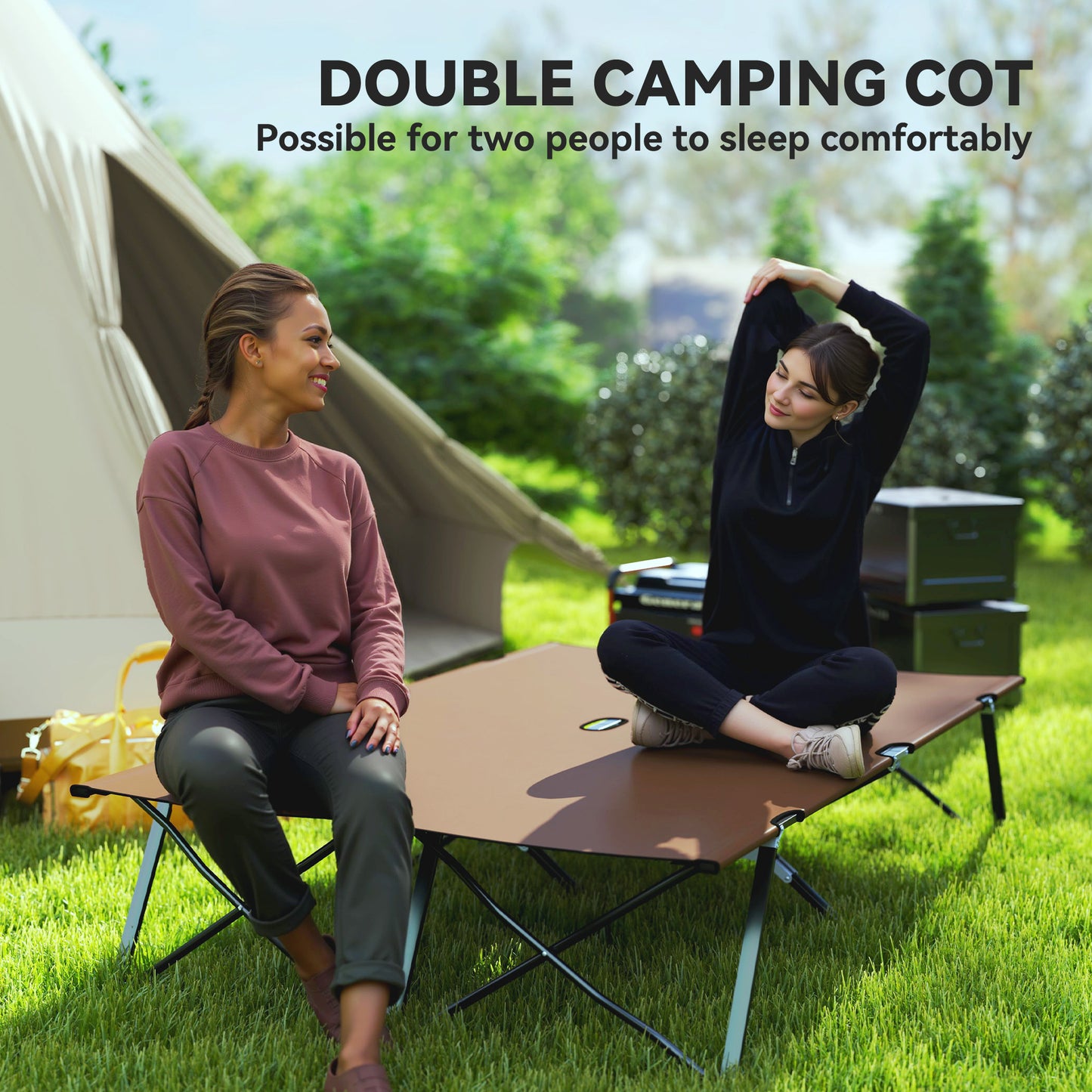 Double Camping Folding Cot Portable Sleeping Bed, Charcoal Khaki