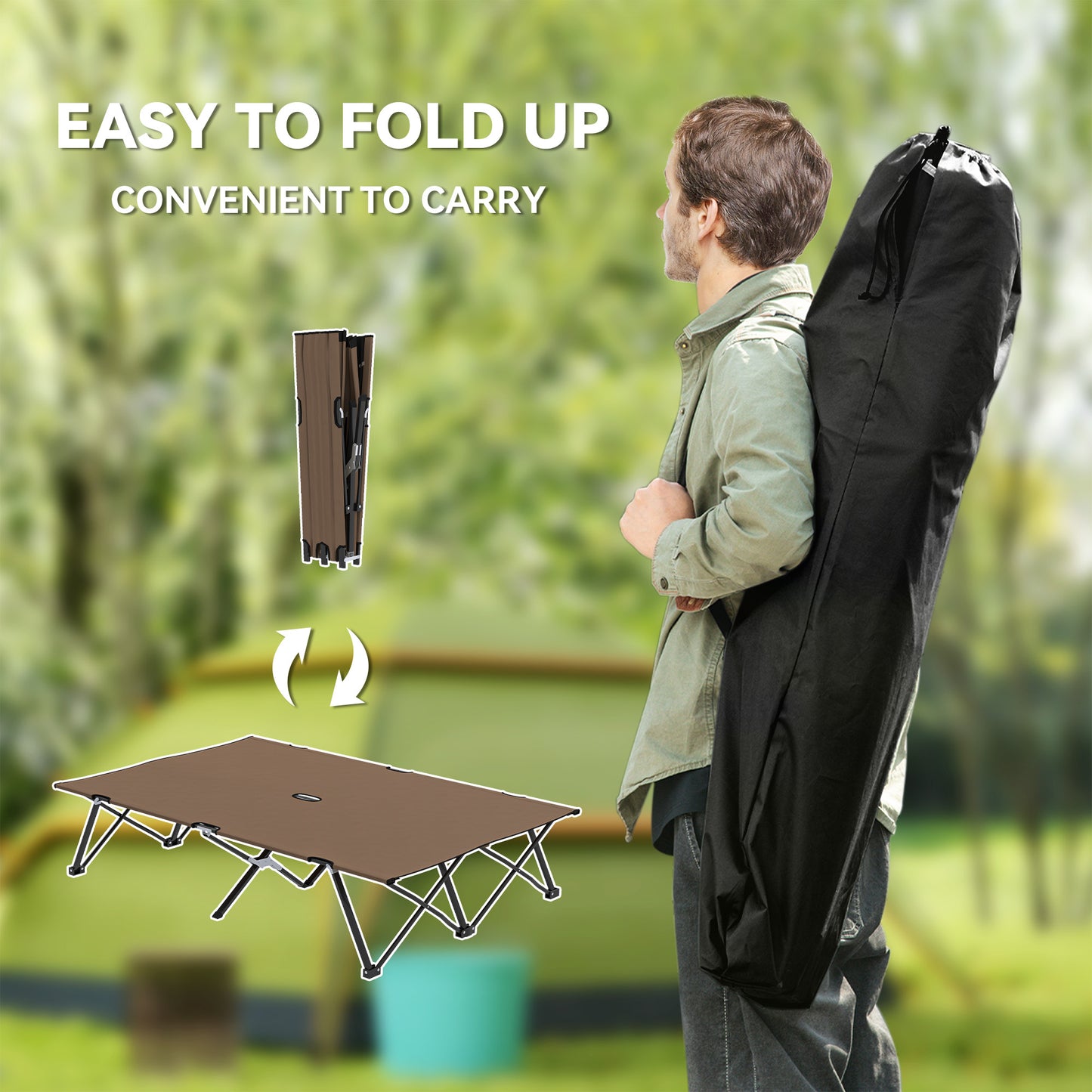 Double Camping Folding Cot Portable Sleeping Bed, Charcoal Khaki