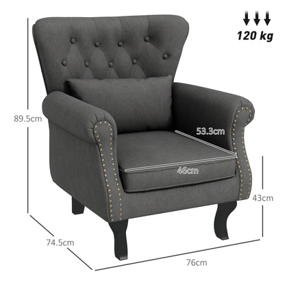Wingback Armchair, Chesterfield-style Accent Chair, Dark Grey