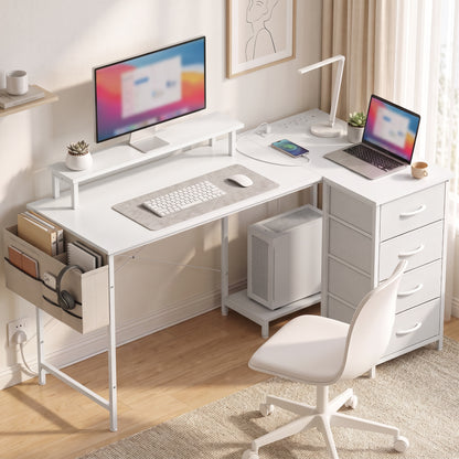 L Shaped Gaming Desk Reversible USB 150 cm White
