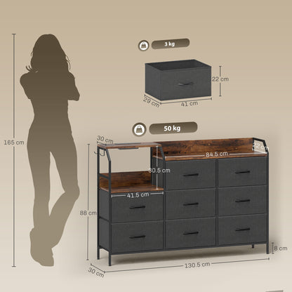 Fabric Chest of Drawers w/ Charging Station for Bedroom Rustic Brown