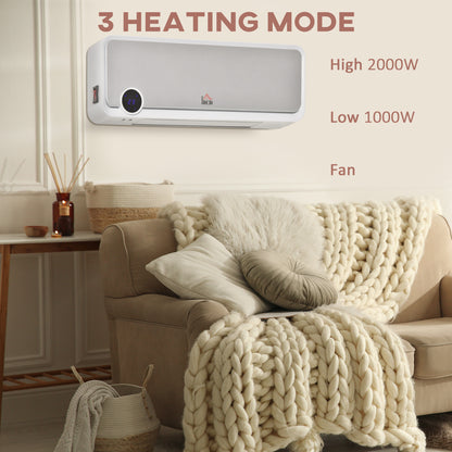 1000W/2000W Wall Downflow Heater Adjustable Temperature w/ Timer