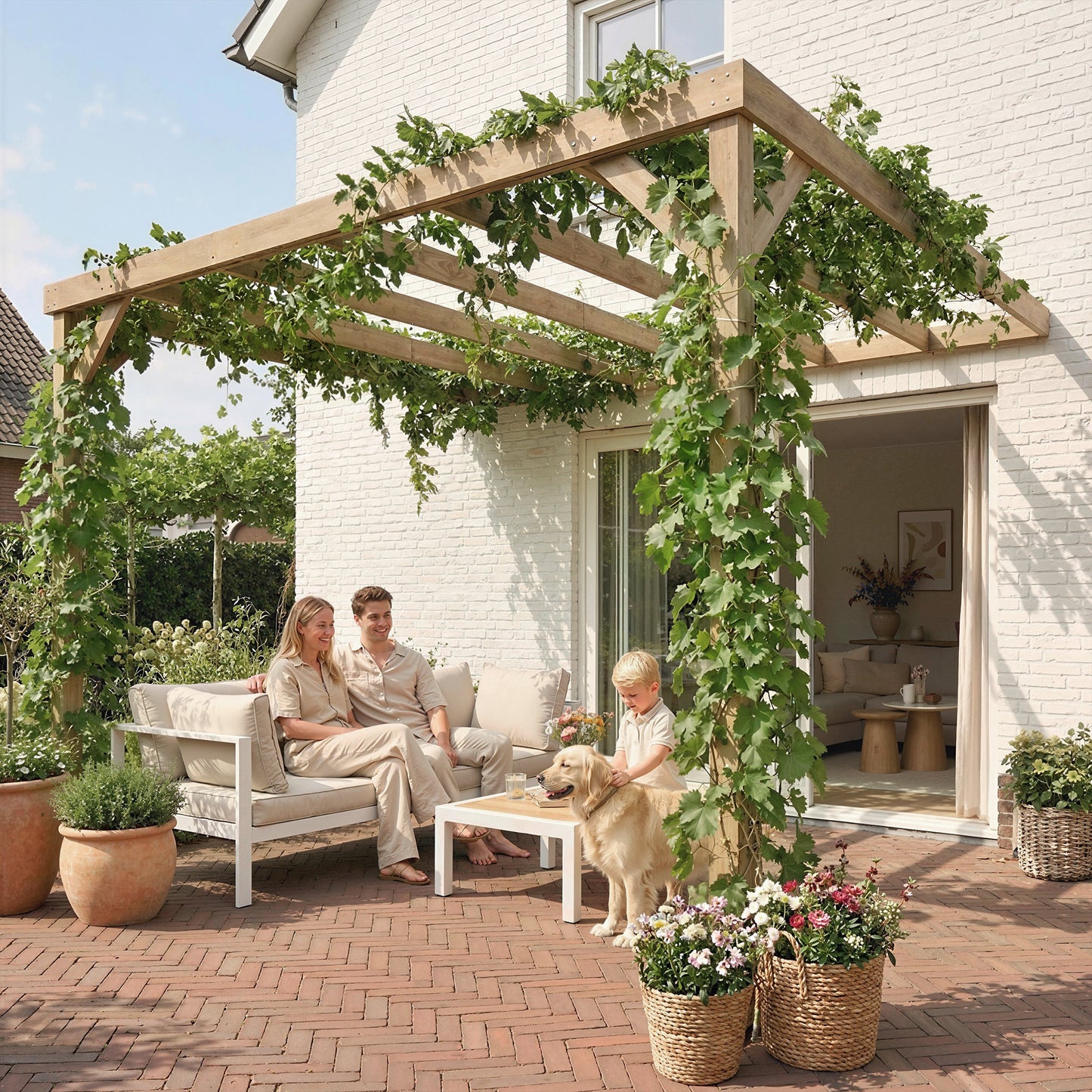 Lean-To Wooden Pergola Kit, Grape Trellis with Stable Structure