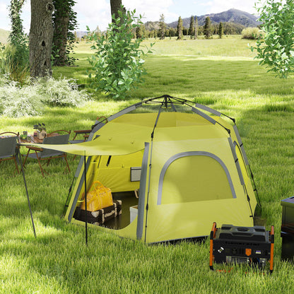 Instant Camping Tent, 4 Person Easy Setup Dome Tent, Yellow Green
