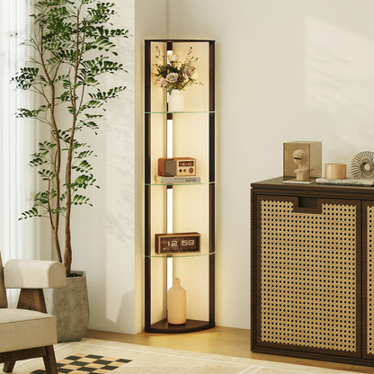 LED Floor Lamp with Shelves, Dimmable Standing Lamp with Foot Switch