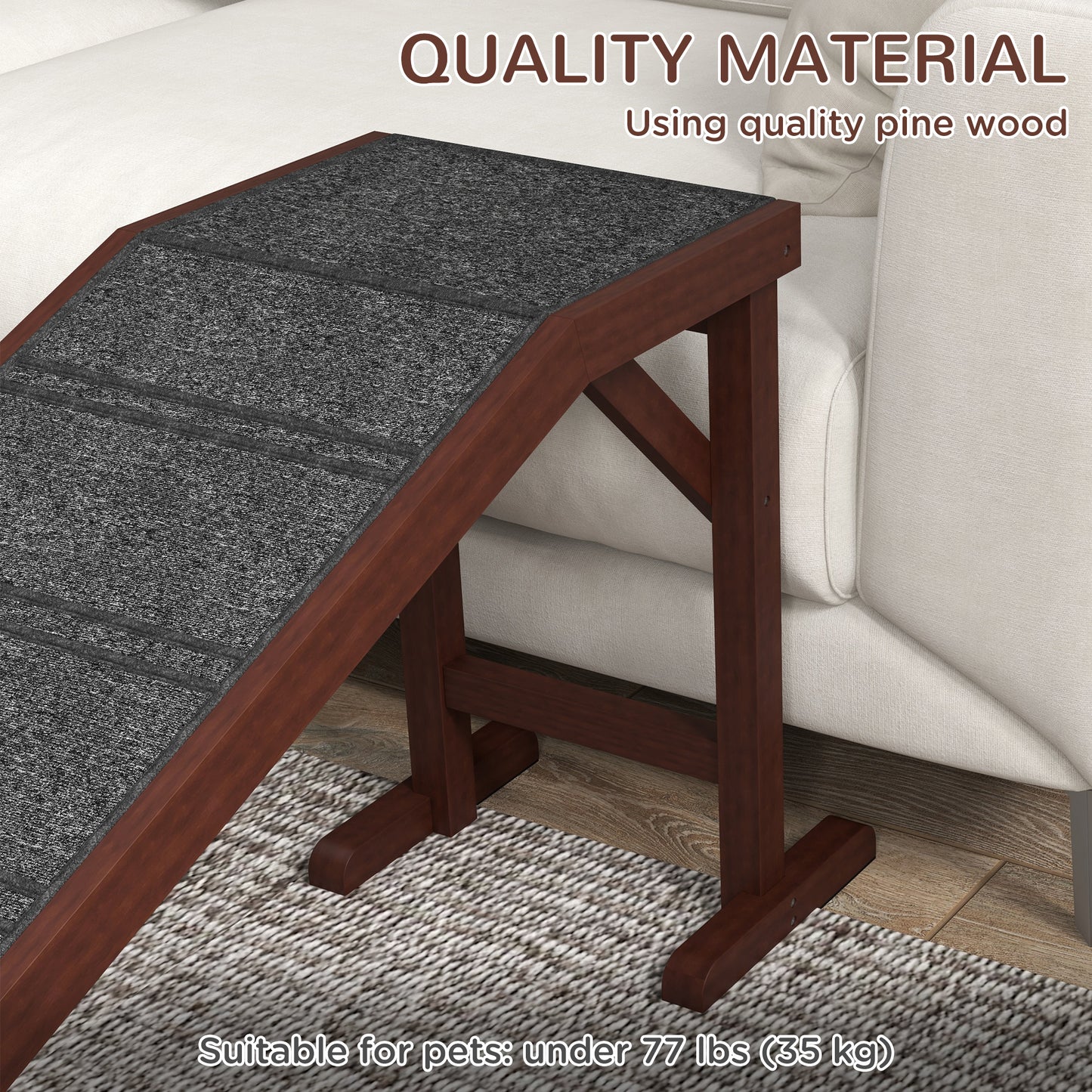Pet Ramp for Dogs Cats Non-Slip Carpet Top Platform - Brown & Grey