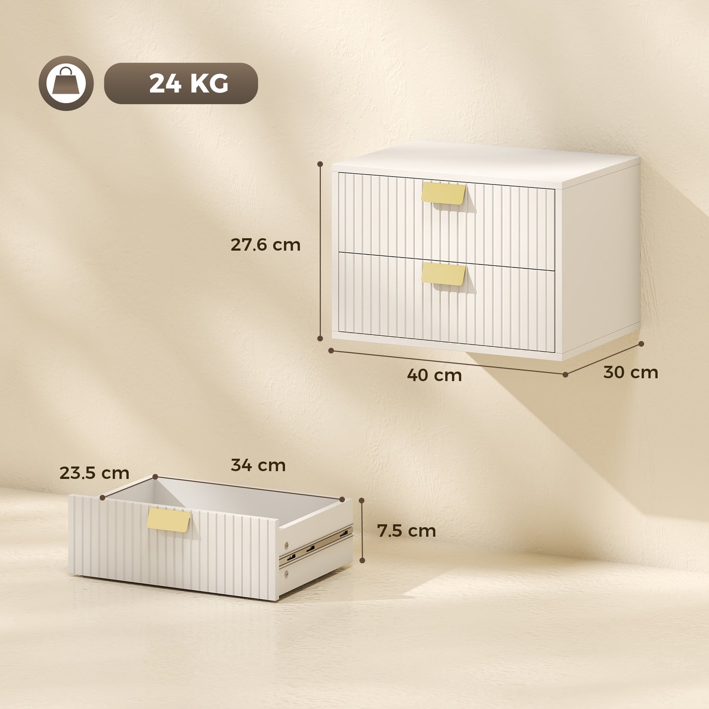 2pcs Modern Floating Nightstands,  2 Drawers Bedside Tables, White