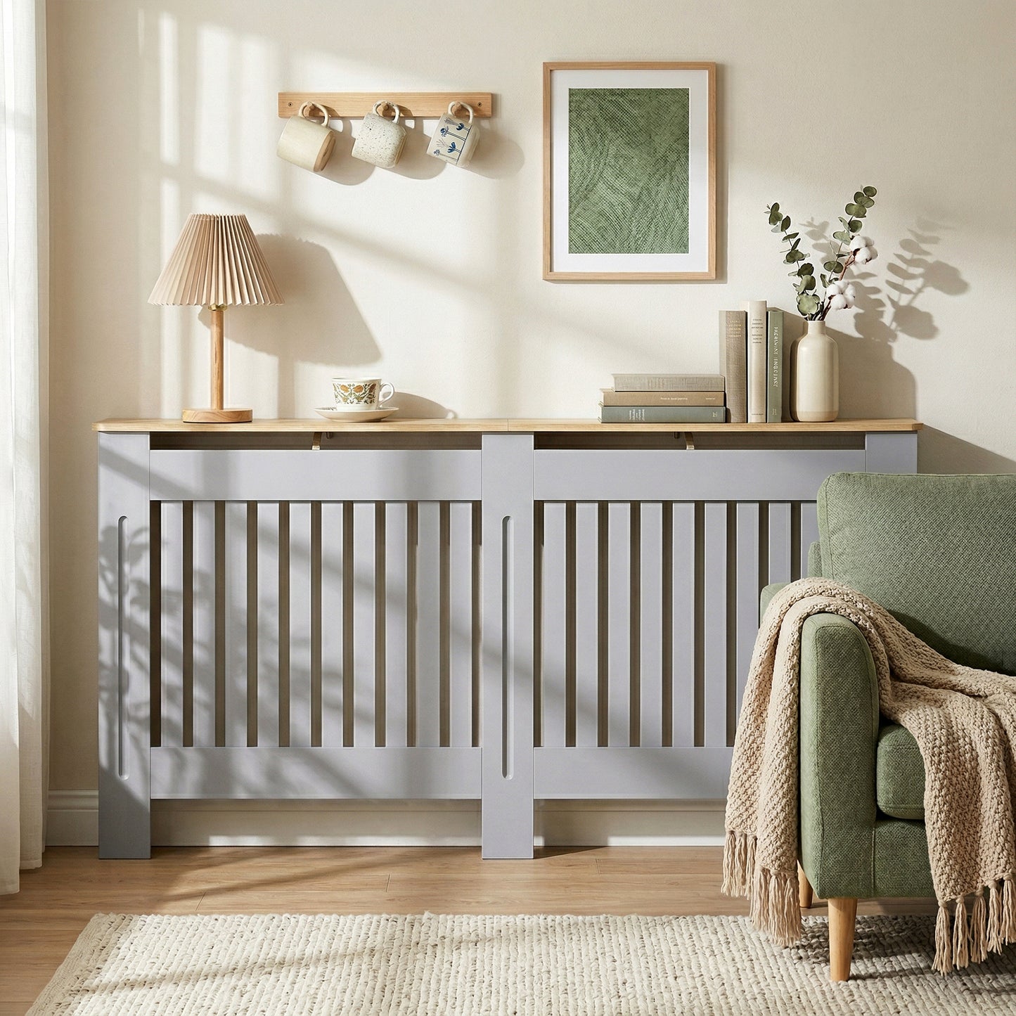 Radiator Cover Painted Slatted MDF Cabinet Lined Grill 172x19x81cm