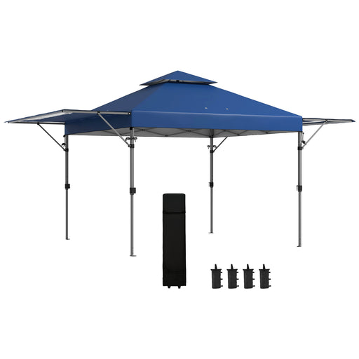 5 x 3(m) Pop Up Gazebo with Extend Dual Awnings, 1 Person Easy up Marquee Party Tent with 1-Button Push, Double Roof, Sandbags,