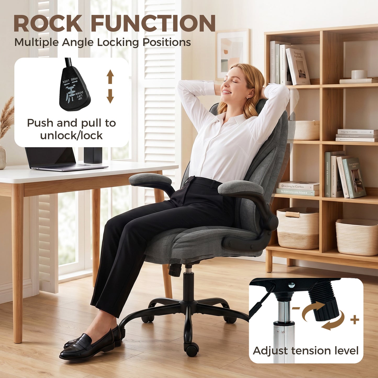 Office Chair, Computer Desk Chair with Flip-up Armrest, Grey